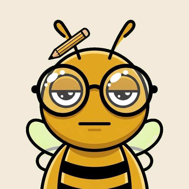 The Worker, a bee with glasses and a pencil